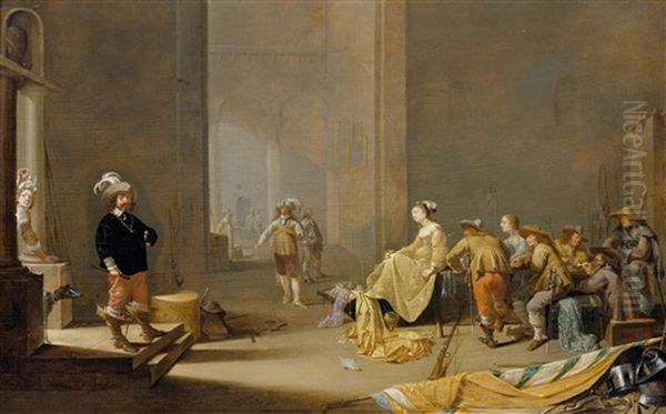 A Guardroom Interior Oil Painting by Jacob Duck