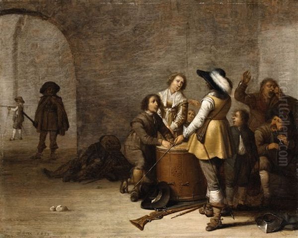 Interior With Soldiers, Money Changers And Peasants Oil Painting by Jacob Duck