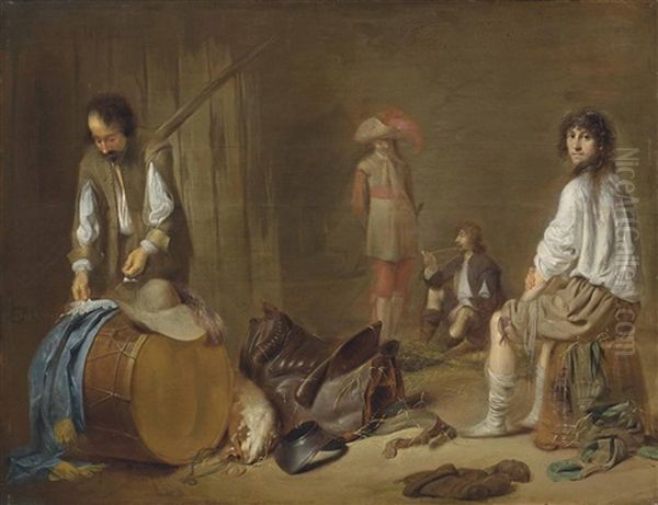 Soldiers At Rest In A Guardroom Oil Painting by Jacob Duck