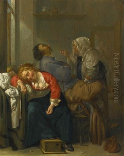 Tickled Sleep (bordello Scene With Sleeping Couple) Oil Painting by Jacob Duck