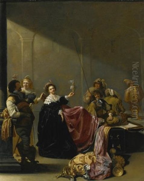 A Guardroom Interior With A Seated Woman Amongst Plunder Oil Painting by Jacob Duck