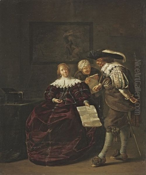 The Contract: A Lady Presenting A Letter To A Gentleman Oil Painting by Jacob Duck