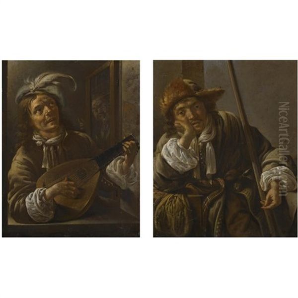 A Hunter (+a Musician; Pair) Oil Painting by Jacob Duck