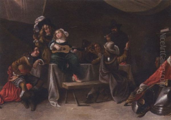 Soldiers Drinking And Making Merry In A Tavern Oil Painting by Jacob Duck