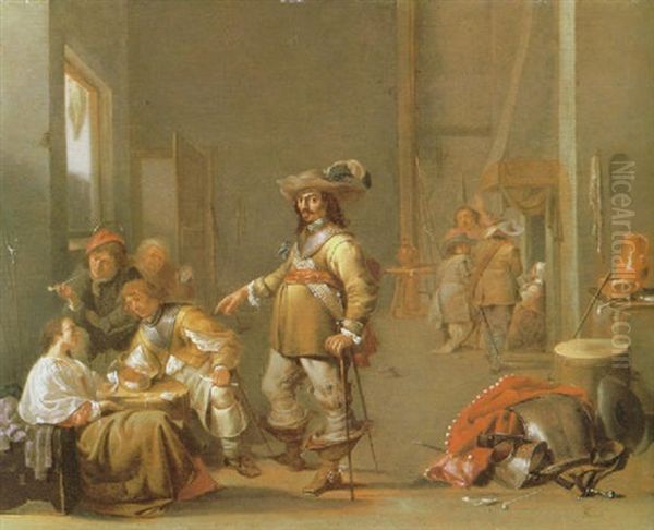 A Guardroom Interior Oil Painting by Jacob Duck