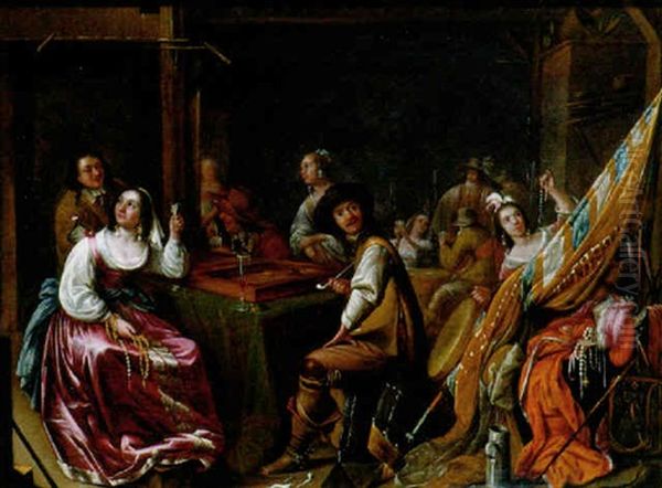 Officers And Campfollowers Playing Tric-trac In A Guardroom, Others Distributing The Loot Nearby Oil Painting by Jacob Duck