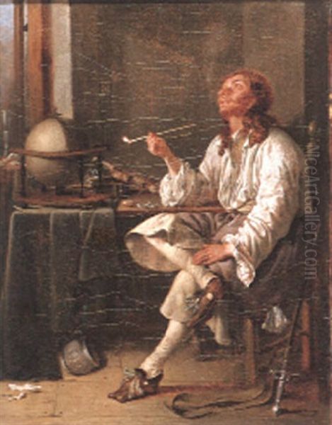 Interior With A Gentleman Smoking A Clay Pipe Oil Painting by Jacob Duck