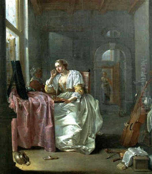 A Vanitas: A Lady At Her Toilet Oil Painting by Jacob Duck