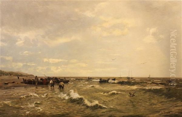 Seashore Oil Painting by Eugen Gustav Duecker