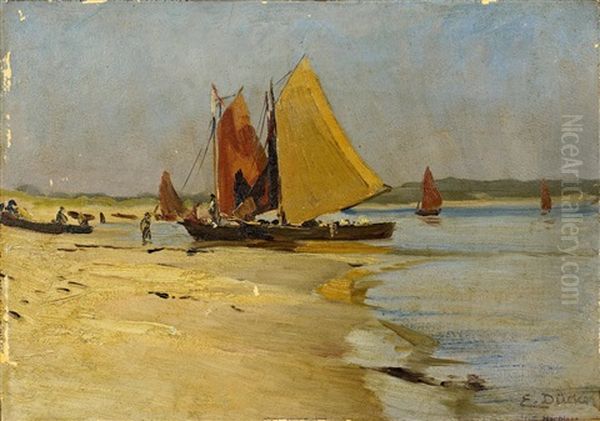 Aufliegende Boote Am Strand Oil Painting by Eugen Gustav Duecker