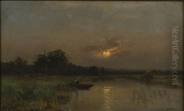 Moonlight Fishing Oil Painting by Eugen Gustav Duecker