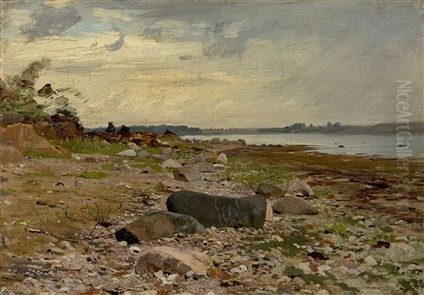 Stony Shoreline Oil Painting by Eugen Gustav Duecker