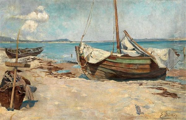 Fischerboote Am Strand Oil Painting by Eugen Gustav Duecker