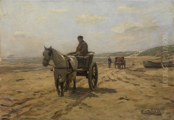 Crab Fishermen On The Baltic Coast Oil Painting by Eugen Gustav Duecker