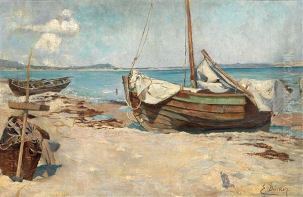 Fischerboote Am Strand Oil Painting by Eugen Gustav Duecker