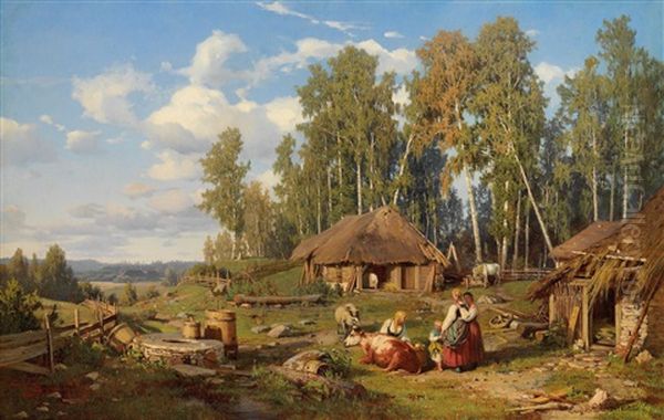 Landschaft Mit Einem Estnischen Bauernhof Im Hochsommer Oil Painting by Eugen Gustav Duecker