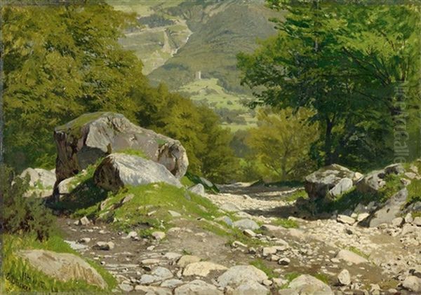 Sommerliche Gebirgslandschaft Oil Painting by Eugen Gustav Duecker