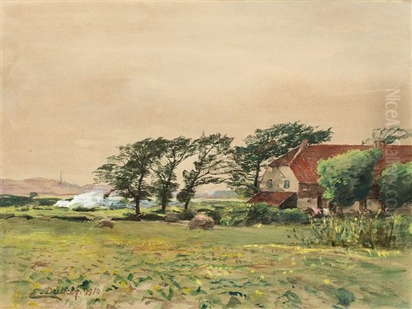 Watercolor, Behind The Dunes Oil Painting by Eugen Gustav Duecker