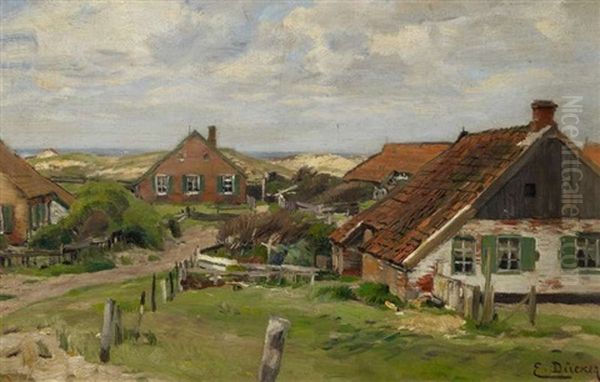 Fischerdorf In Den Dunen Oil Painting by Eugen Gustav Duecker