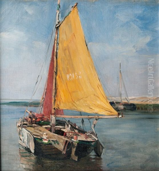 Fishing Boat Oil Painting by Eugen Gustav Duecker