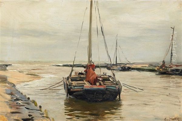 Fischerboote Im Hafen Oil Painting by Eugen Gustav Duecker