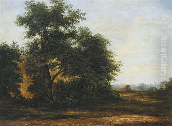 Waldlandschaft Mit Dorf Im Hintergrund Oil Painting by Eugen Gustav Duecker