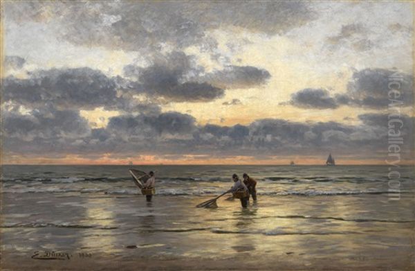 Fishing At Dawn Oil Painting by Eugen Gustav Duecker