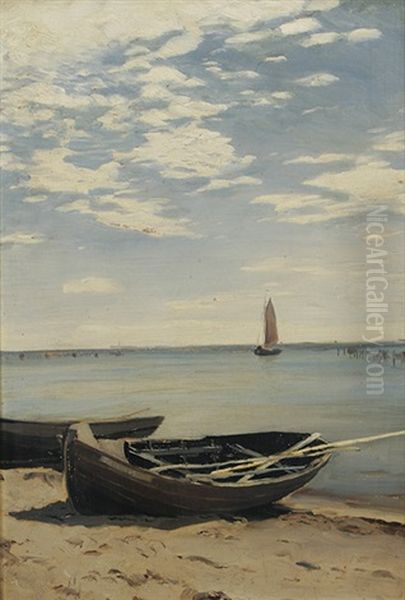 Boote Am Meeresufer Oil Painting by Eugen Gustav Duecker