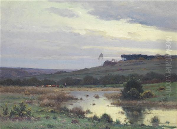 Landscape With A Pond Oil Painting by Eugen Gustav Duecker