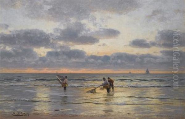 Fishing At Dawn Oil Painting by Eugen Gustav Duecker