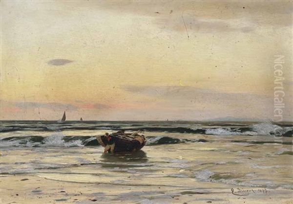 Auslaufendes Fischerboot Am Morgen Oil Painting by Eugen Gustav Duecker