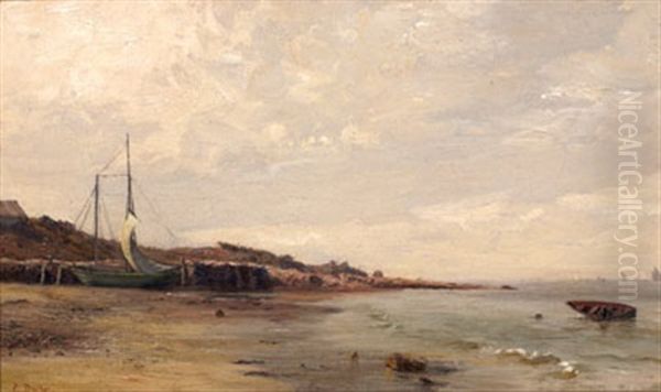 Beached Sailboat Oil Painting by Eugen Gustav Duecker