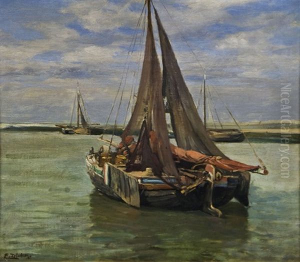 Fischerboot Auf Ruhiger See Oil Painting by Eugen Gustav Duecker