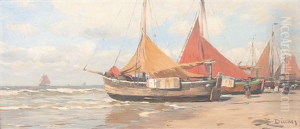 Fischerboote Am Strand Oil Painting by Eugen Gustav Duecker