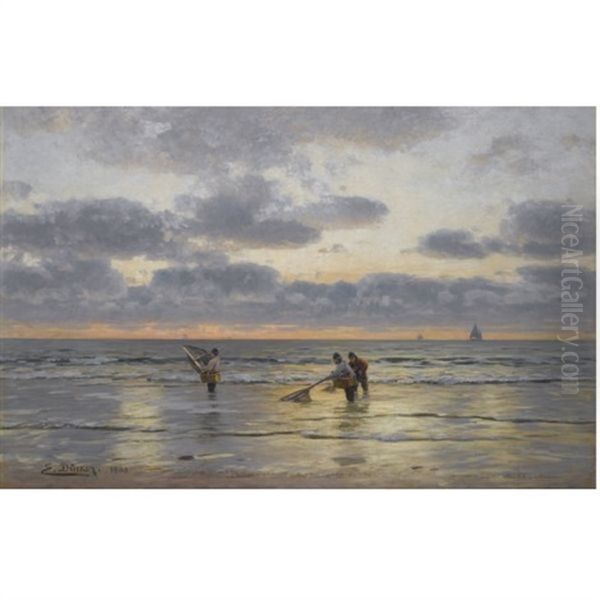 Fishing At Dawn Oil Painting by Eugen Gustav Duecker