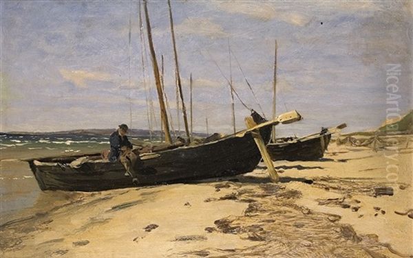 Rest On The Beach Oil Painting by Eugen Gustav Duecker