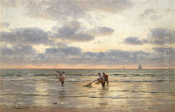 Krabbenfischer Am Strand Oil Painting by Eugen Gustav Duecker