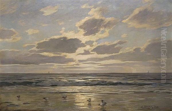 At The Beach Of The Baltic Sea Oil Painting by Eugen Gustav Duecker