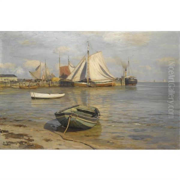 Harbour Scene Oil Painting by Eugen Gustav Duecker