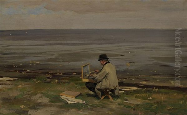 Working En Plein Air Oil Painting by Eugen Gustav Duecker