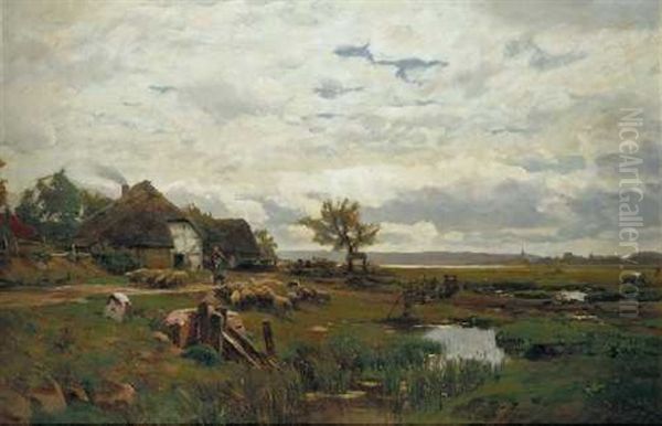 Niederrheinische Landschaft Oil Painting by Eugen Gustav Duecker