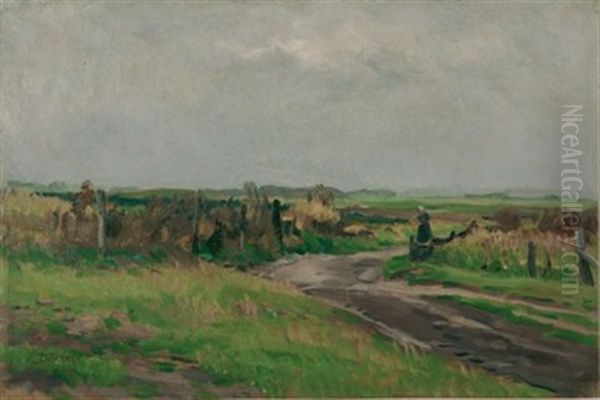 Feldweg Mit Bauerin Oil Painting by Eugen Gustav Duecker