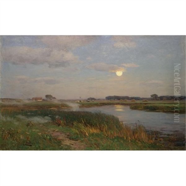 Moonrise Oil Painting by Eugen Gustav Duecker