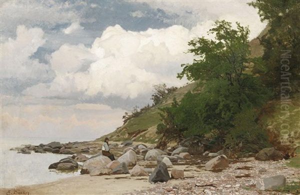 Ostseestrand Mit Fischer Oil Painting by Eugen Gustav Duecker