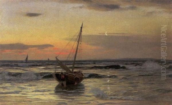 Ostseefischer Am Abendlichen Strand Oil Painting by Eugen Gustav Duecker