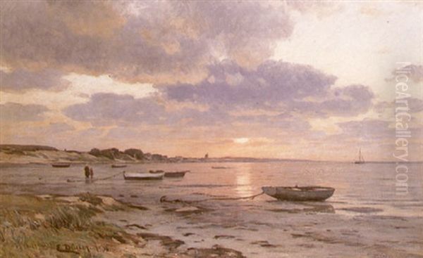 An Extensive Coastal Landscape At Low-tide Oil Painting by Eugen Gustav Duecker