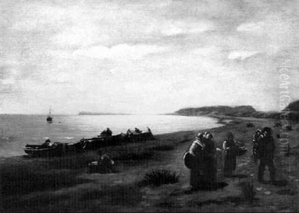 Strandliv Oil Painting by Eugen Gustav Duecker