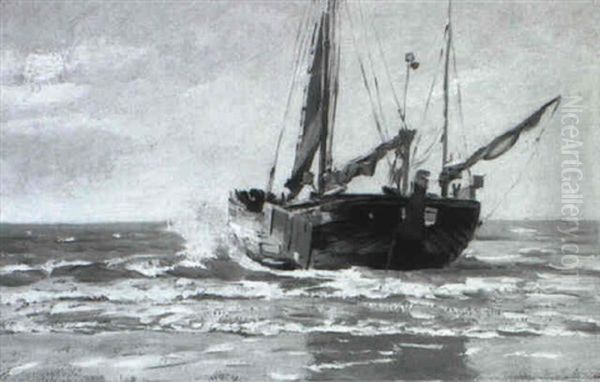 Segelschiff Am Strand (ostsee) by Eugen Gustav Duecker