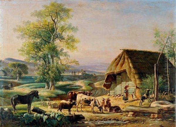 Cabane De Berger En Bourgogne Oil Painting by Jean-Antoine Duclaux