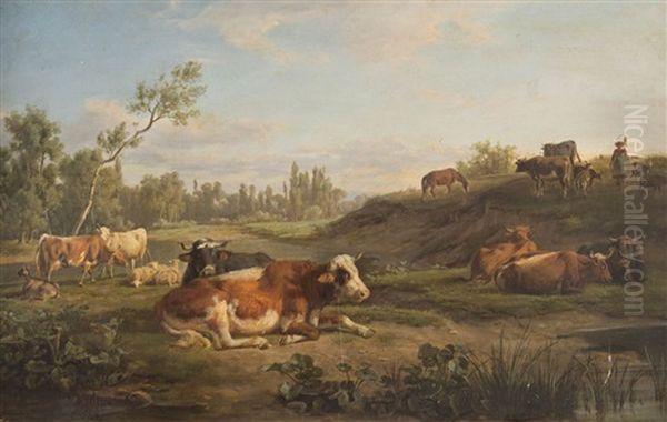 Vaches Dans Les Champs Oil Painting by Jean-Antoine Duclaux